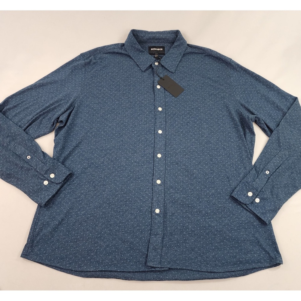 Bonobos shirt XXL high tide navy dot BKT10662SN3615 long sleeve stretch $89 mens